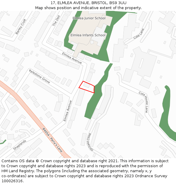 17, ELMLEA AVENUE, BRISTOL, BS9 3UU: Location map and indicative extent of plot