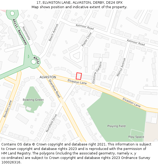 17, ELVASTON LANE, ALVASTON, DERBY, DE24 0PX: Location map and indicative extent of plot