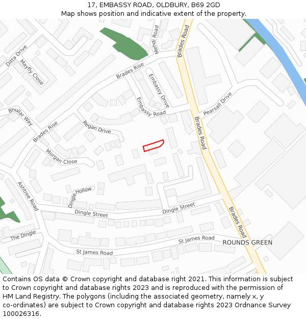 17, EMBASSY ROAD, OLDBURY, B69 2GD: Location map and indicative extent of plot