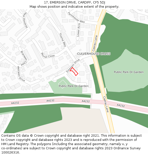 17, EMERSON DRIVE, CARDIFF, CF5 5DJ: Location map and indicative extent of plot