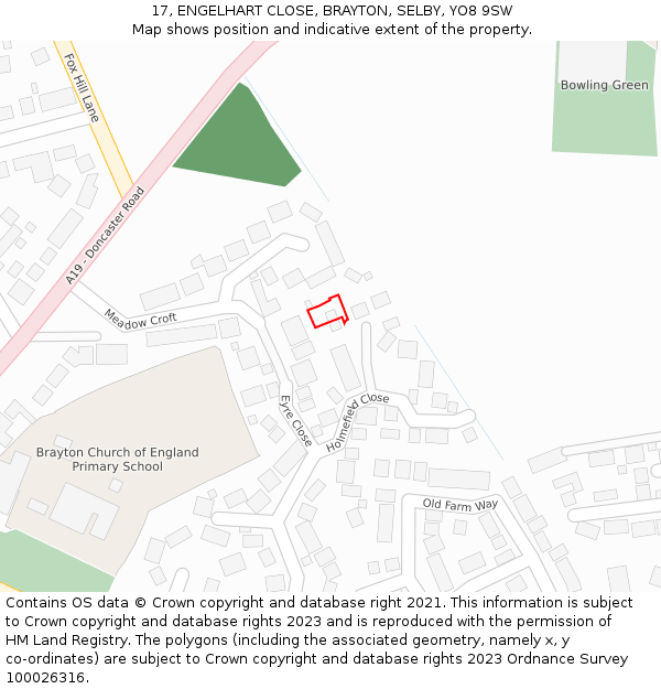17, ENGELHART CLOSE, BRAYTON, SELBY, YO8 9SW: Location map and indicative extent of plot