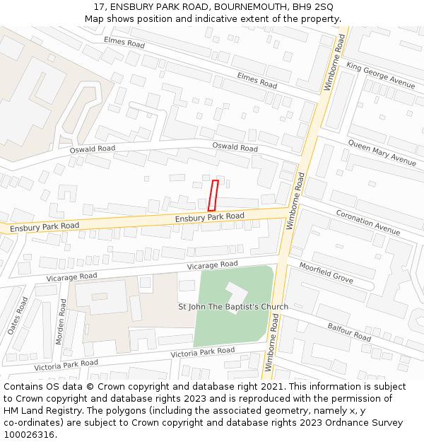 17, ENSBURY PARK ROAD, BOURNEMOUTH, BH9 2SQ: Location map and indicative extent of plot