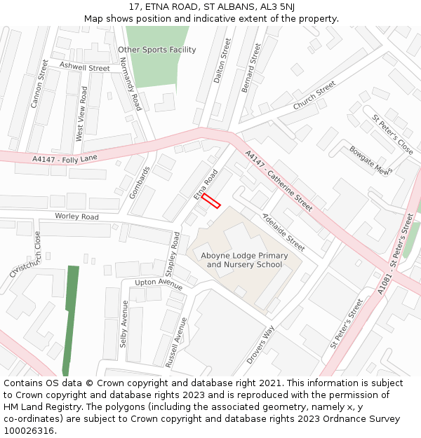 17, ETNA ROAD, ST ALBANS, AL3 5NJ: Location map and indicative extent of plot