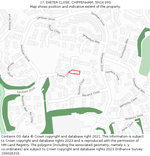 17, EXETER CLOSE, CHIPPENHAM, SN14 0YG: Location map and indicative extent of plot