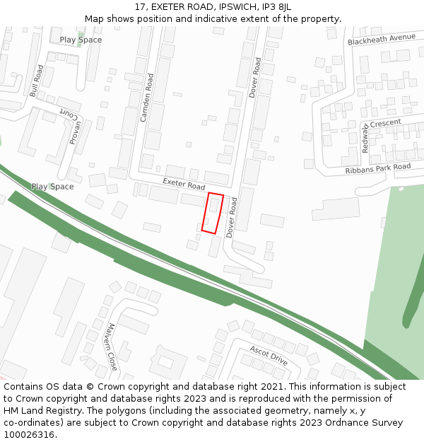 17, EXETER ROAD, IPSWICH, IP3 8JL: Location map and indicative extent of plot