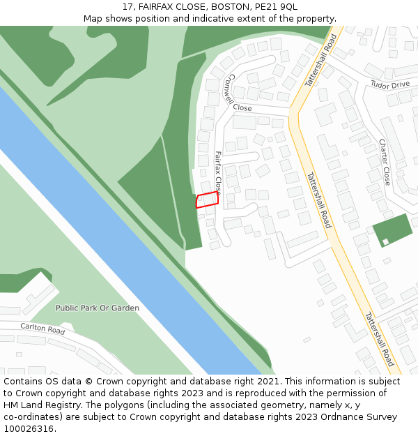 17, FAIRFAX CLOSE, BOSTON, PE21 9QL: Location map and indicative extent of plot