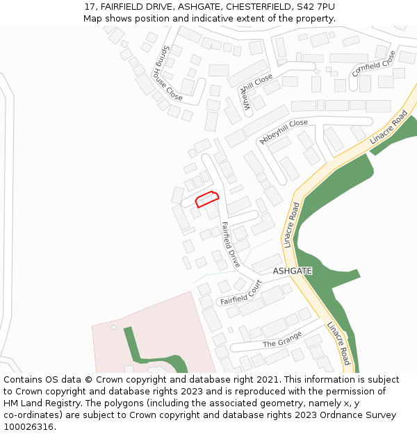 17, FAIRFIELD DRIVE, ASHGATE, CHESTERFIELD, S42 7PU: Location map and indicative extent of plot