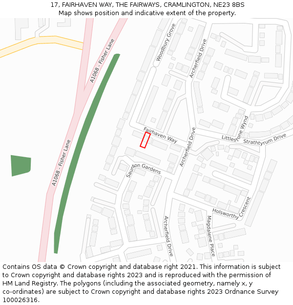 17, FAIRHAVEN WAY, THE FAIRWAYS, CRAMLINGTON, NE23 8BS: Location map and indicative extent of plot