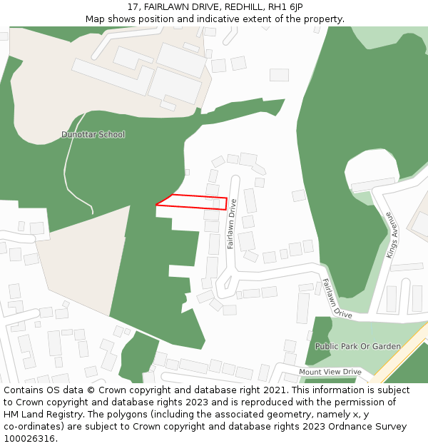 17, FAIRLAWN DRIVE, REDHILL, RH1 6JP: Location map and indicative extent of plot