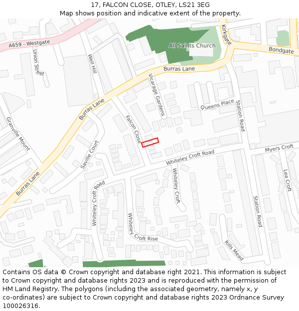 17, FALCON CLOSE, OTLEY, LS21 3EG: Location map and indicative extent of plot