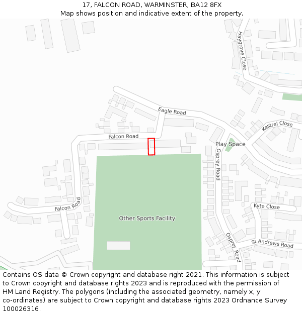 17, FALCON ROAD, WARMINSTER, BA12 8FX: Location map and indicative extent of plot