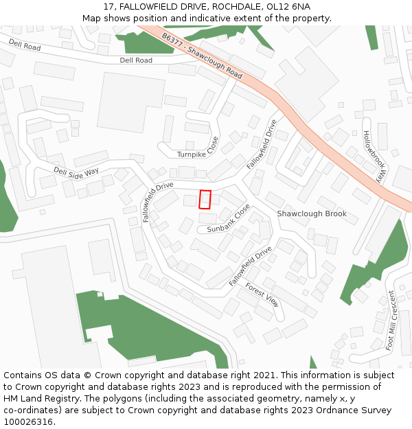 17, FALLOWFIELD DRIVE, ROCHDALE, OL12 6NA: Location map and indicative extent of plot