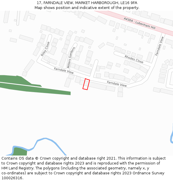 17, FARNDALE VIEW, MARKET HARBOROUGH, LE16 9FA: Location map and indicative extent of plot