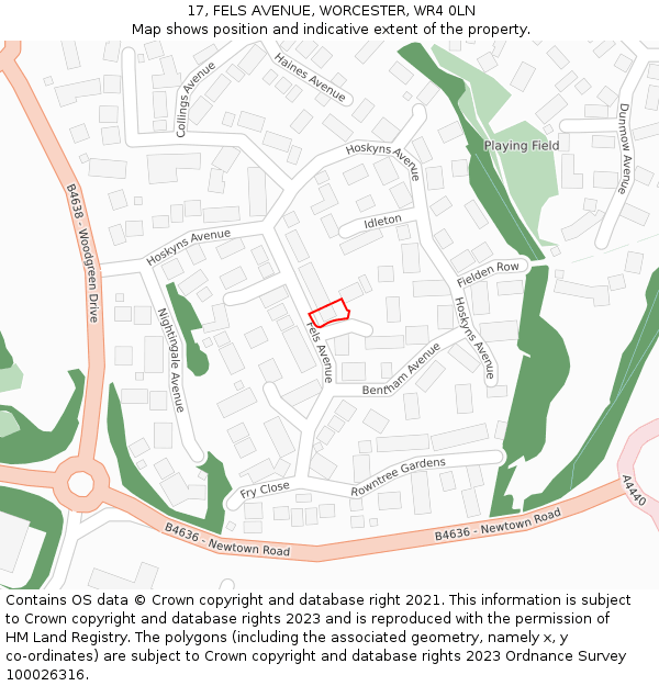 17, FELS AVENUE, WORCESTER, WR4 0LN: Location map and indicative extent of plot