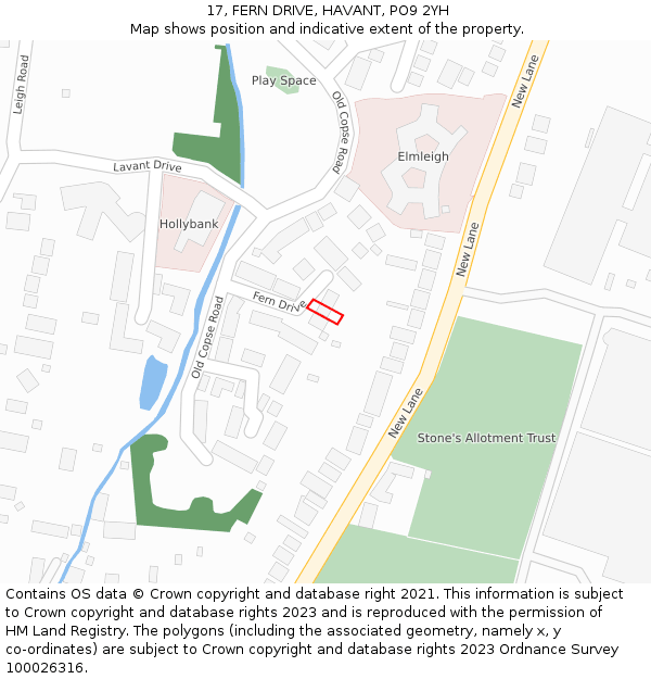 17, FERN DRIVE, HAVANT, PO9 2YH: Location map and indicative extent of plot