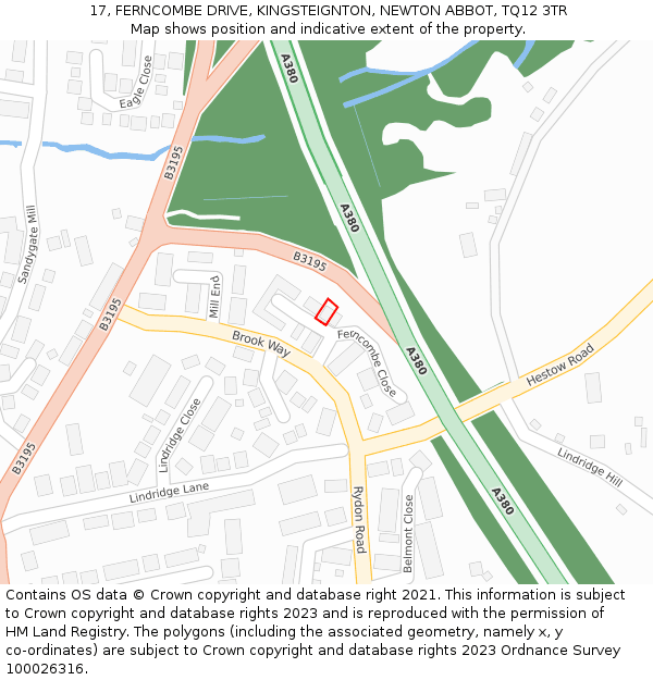 17, FERNCOMBE DRIVE, KINGSTEIGNTON, NEWTON ABBOT, TQ12 3TR: Location map and indicative extent of plot