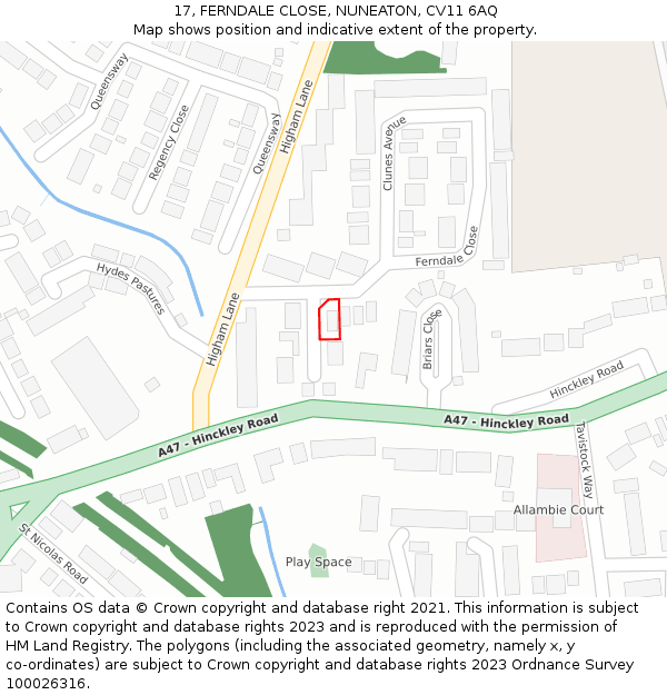 17, FERNDALE CLOSE, NUNEATON, CV11 6AQ: Location map and indicative extent of plot