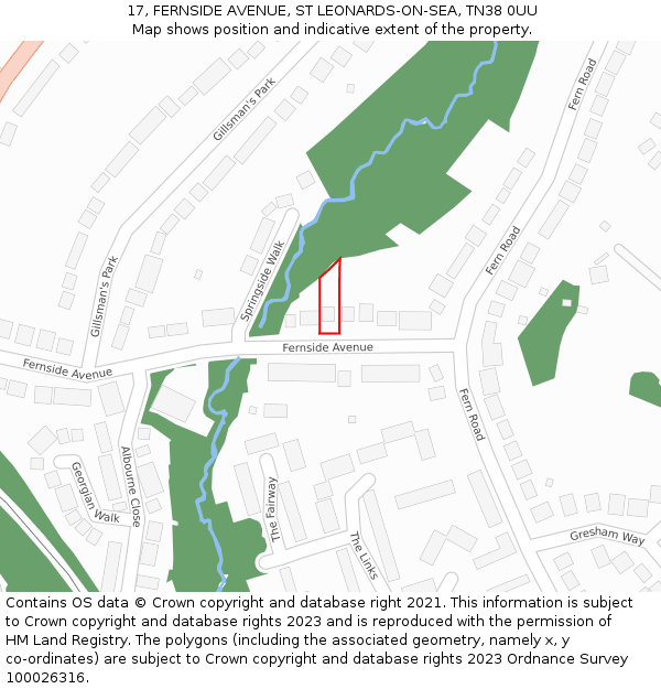 17, FERNSIDE AVENUE, ST LEONARDS-ON-SEA, TN38 0UU: Location map and indicative extent of plot