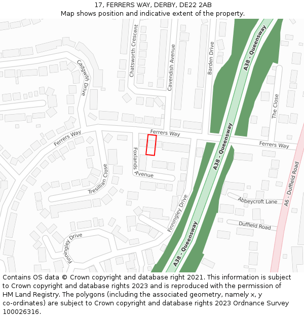 17, FERRERS WAY, DERBY, DE22 2AB: Location map and indicative extent of plot