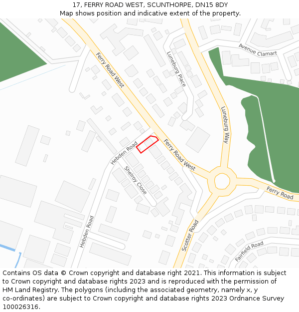 17, FERRY ROAD WEST, SCUNTHORPE, DN15 8DY: Location map and indicative extent of plot
