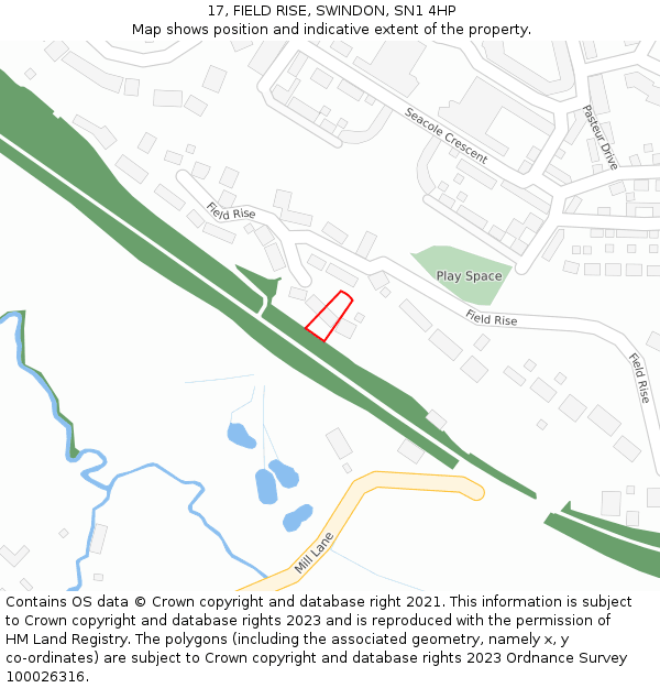 17, FIELD RISE, SWINDON, SN1 4HP: Location map and indicative extent of plot