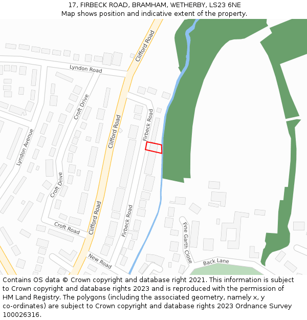 17, FIRBECK ROAD, BRAMHAM, WETHERBY, LS23 6NE: Location map and indicative extent of plot