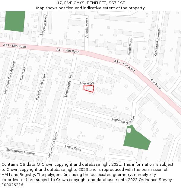 17, FIVE OAKS, BENFLEET, SS7 1SE: Location map and indicative extent of plot