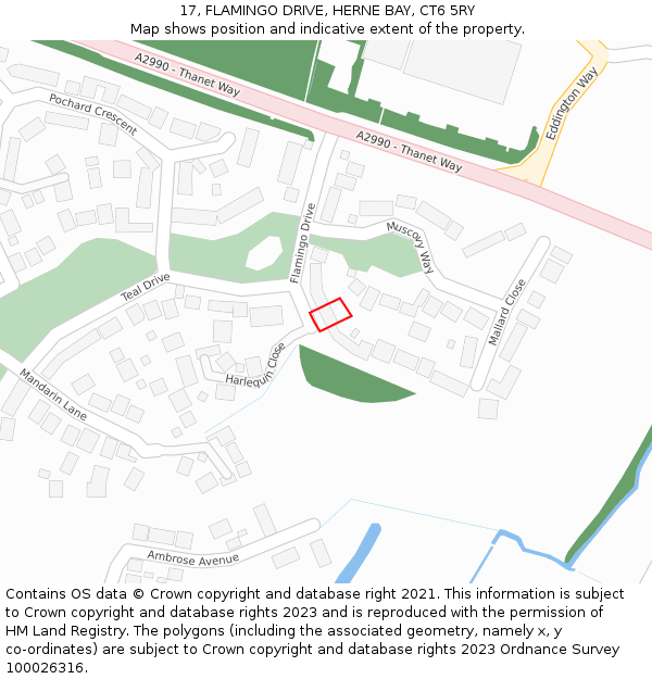17, FLAMINGO DRIVE, HERNE BAY, CT6 5RY: Location map and indicative extent of plot
