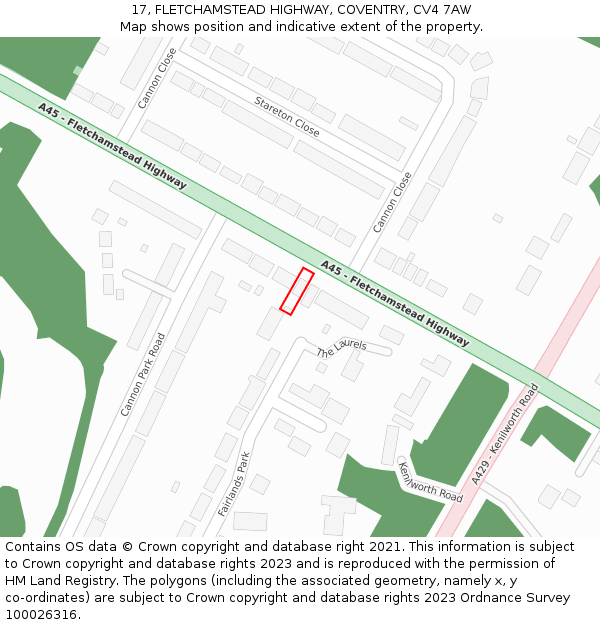 17, FLETCHAMSTEAD HIGHWAY, COVENTRY, CV4 7AW: Location map and indicative extent of plot