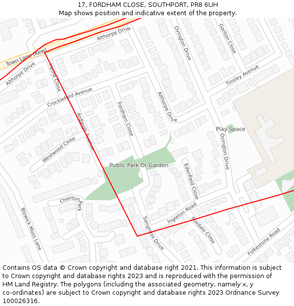 17, FORDHAM CLOSE, SOUTHPORT, PR8 6UH: Location map and indicative extent of plot