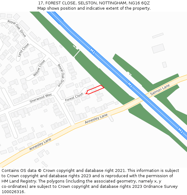 17, FOREST CLOSE, SELSTON, NOTTINGHAM, NG16 6QZ: Location map and indicative extent of plot