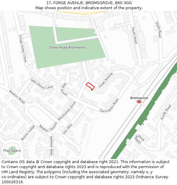 17, FORGE AVENUE, BROMSGROVE, B60 3GG: Location map and indicative extent of plot