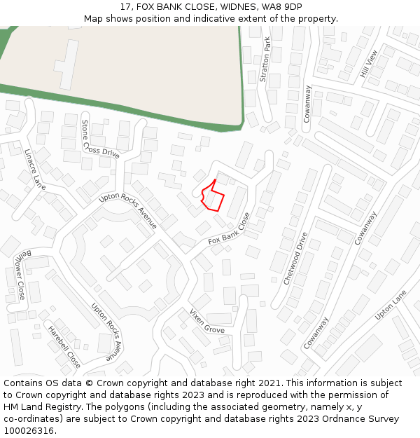 17, FOX BANK CLOSE, WIDNES, WA8 9DP: Location map and indicative extent of plot