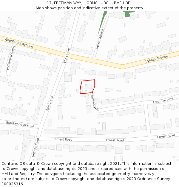 17, FREEMAN WAY, HORNCHURCH, RM11 3PH: Location map and indicative extent of plot