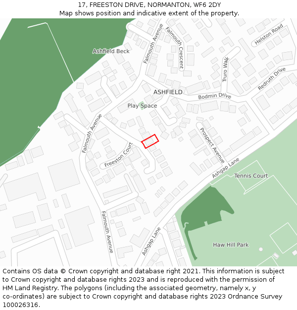 17, FREESTON DRIVE, NORMANTON, WF6 2DY: Location map and indicative extent of plot