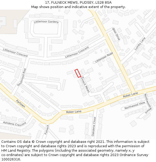 17, FULNECK MEWS, PUDSEY, LS28 8SA: Location map and indicative extent of plot