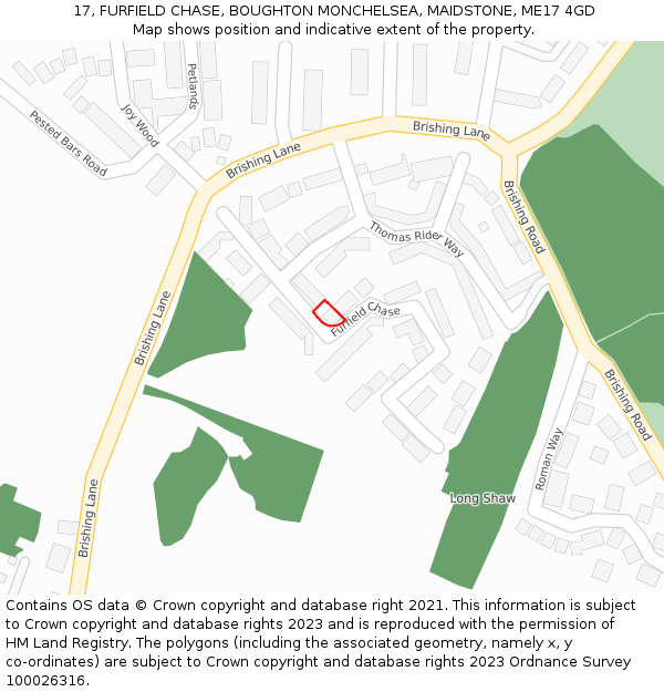 17, FURFIELD CHASE, BOUGHTON MONCHELSEA, MAIDSTONE, ME17 4GD: Location map and indicative extent of plot