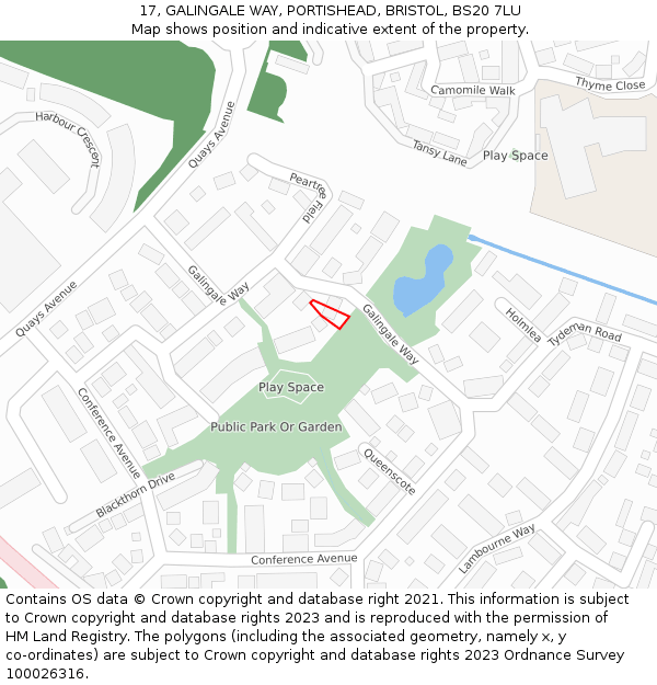 17, GALINGALE WAY, PORTISHEAD, BRISTOL, BS20 7LU: Location map and indicative extent of plot