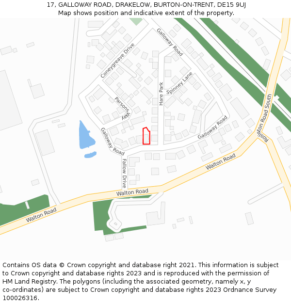 17, GALLOWAY ROAD, DRAKELOW, BURTON-ON-TRENT, DE15 9UJ: Location map and indicative extent of plot