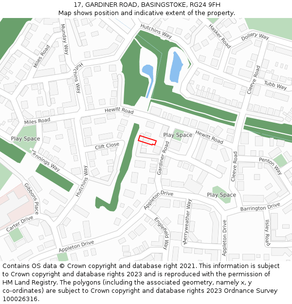 17, GARDINER ROAD, BASINGSTOKE, RG24 9FH: Location map and indicative extent of plot