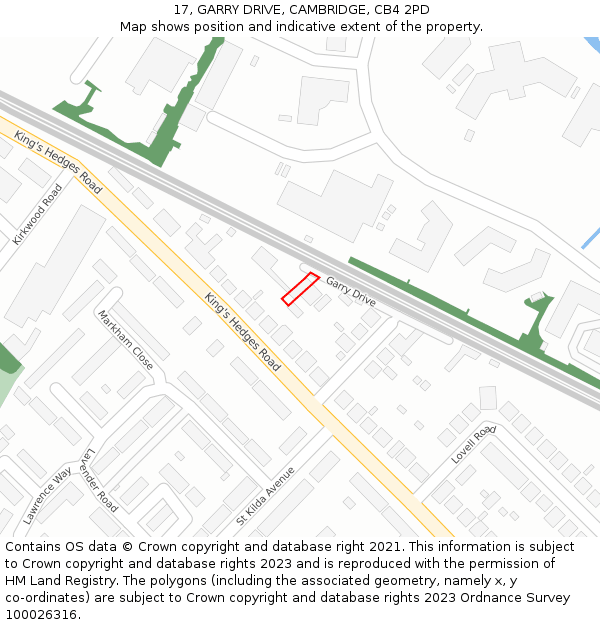 17, GARRY DRIVE, CAMBRIDGE, CB4 2PD: Location map and indicative extent of plot