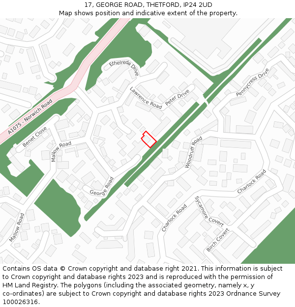 17, GEORGE ROAD, THETFORD, IP24 2UD: Location map and indicative extent of plot