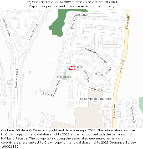 17, GEORGE TREGLOWN GROVE, STOKE-ON-TRENT, ST2 8NT: Location map and indicative extent of plot