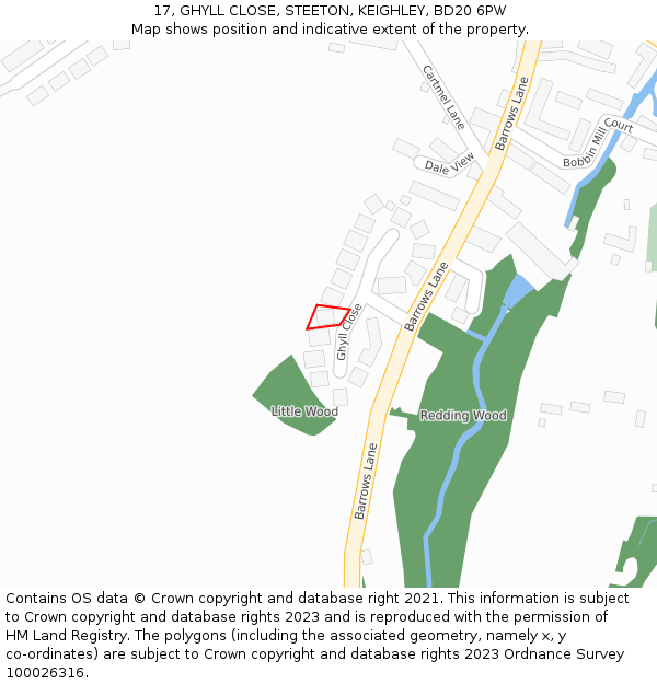 17, GHYLL CLOSE, STEETON, KEIGHLEY, BD20 6PW: Location map and indicative extent of plot