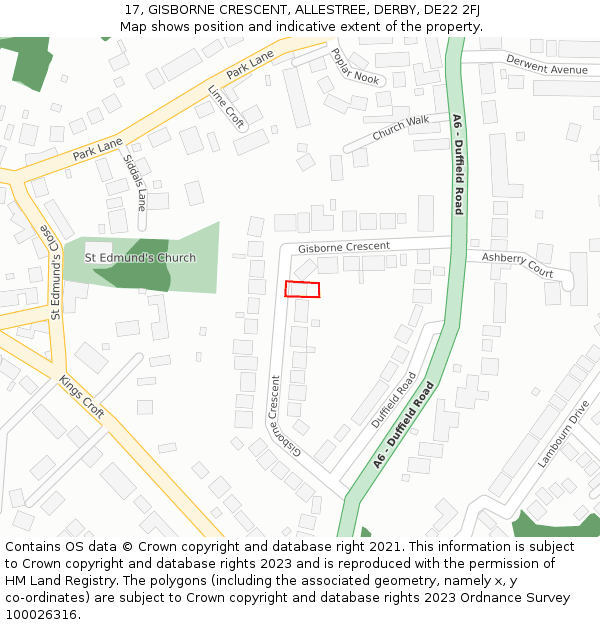 17, GISBORNE CRESCENT, ALLESTREE, DERBY, DE22 2FJ: Location map and indicative extent of plot