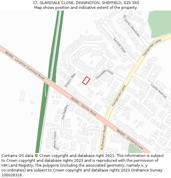 17, GLAISDALE CLOSE, DINNINGTON, SHEFFIELD, S25 3SS: Location map and indicative extent of plot