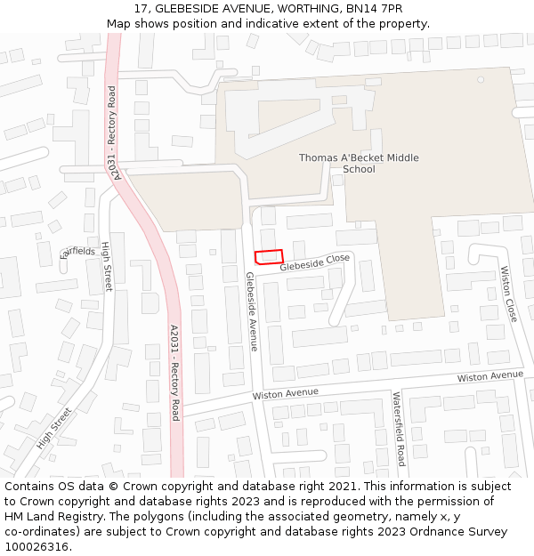 17, GLEBESIDE AVENUE, WORTHING, BN14 7PR: Location map and indicative extent of plot