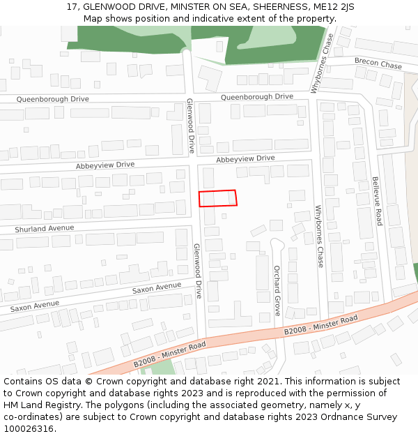 17, GLENWOOD DRIVE, MINSTER ON SEA, SHEERNESS, ME12 2JS: Location map and indicative extent of plot