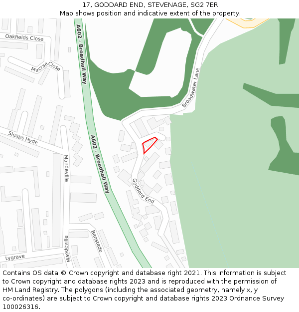 17, GODDARD END, STEVENAGE, SG2 7ER: Location map and indicative extent of plot