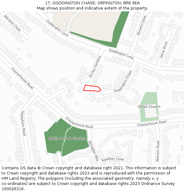 17, GODDINGTON CHASE, ORPINGTON, BR6 9EA: Location map and indicative extent of plot